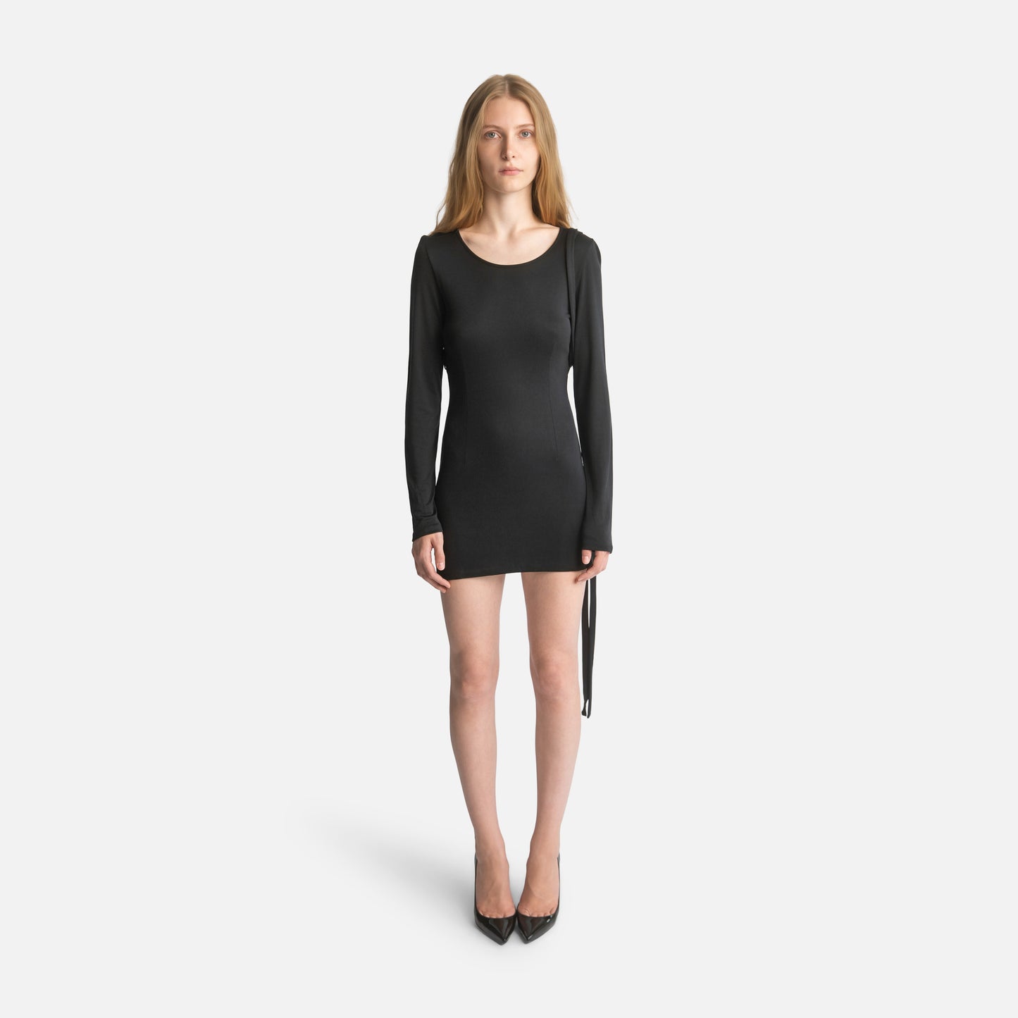 Silk Jersey Tassel Mini Dress - Black