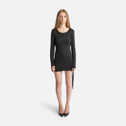 Silk Jersey Tassel Mini Dress - Black