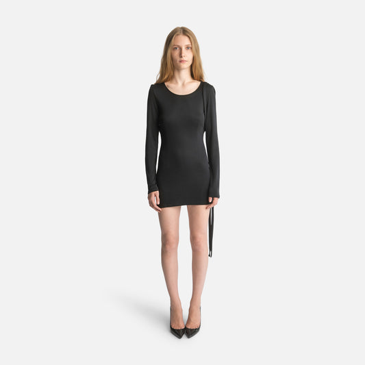 Silk Jersey Tassel Mini Dress - Black