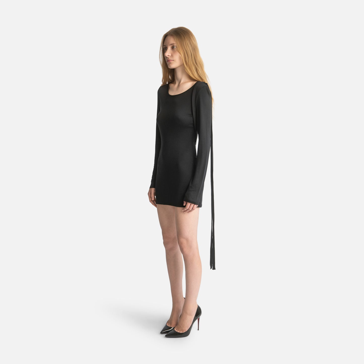 Silk Jersey Tassel Mini Dress - Black