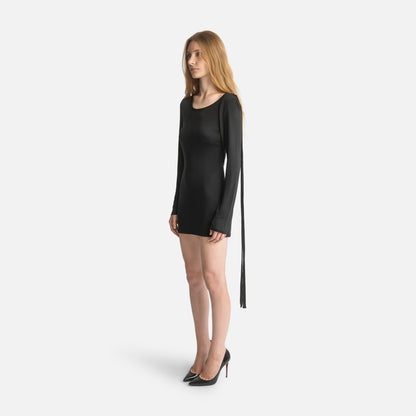 Silk Jersey Tassel Mini Dress - Black