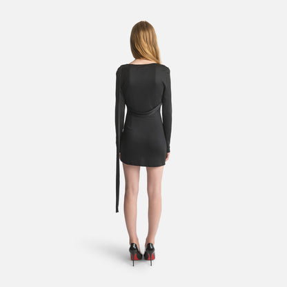 Silk Jersey Tassel Mini Dress - Black