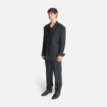 Concealed Four Button Double-Breasted Suit - Black Wool Twill