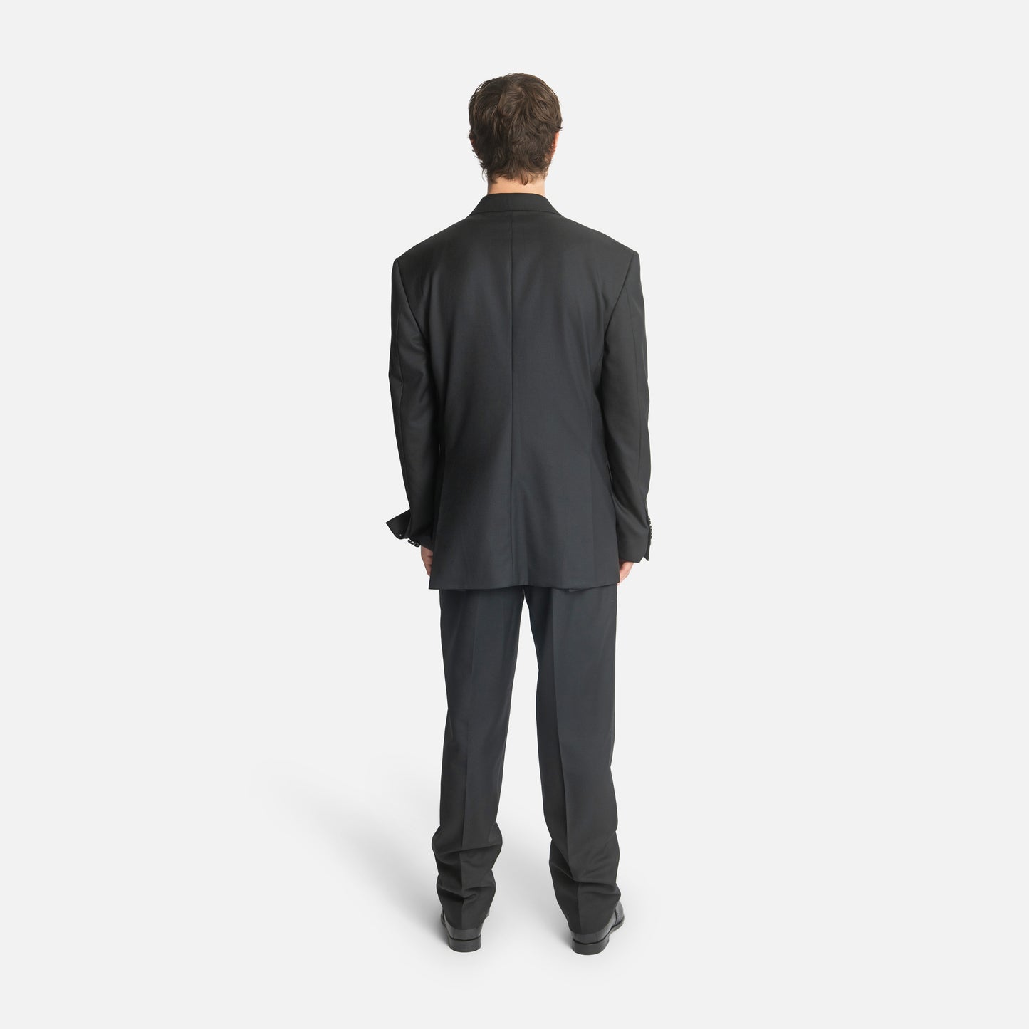 Concealed Four Button Double-Breasted Suit - Black Wool Twill