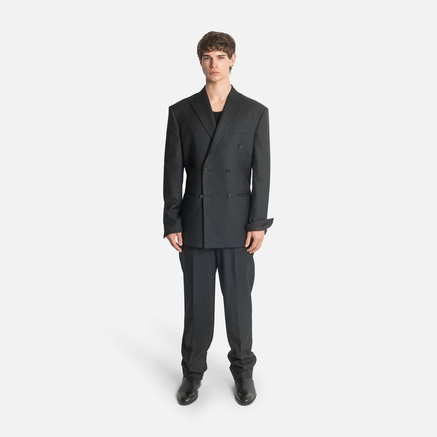Six Button Double-Breasted Suit - Black Wool Twill