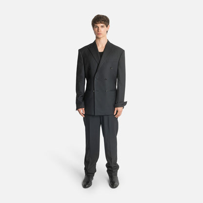 Six Button Double-Breasted Suit - Black Wool Twill