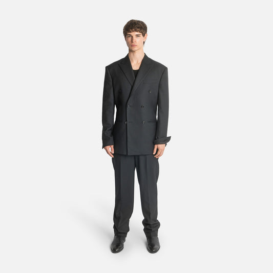 Six Button Double-Breasted Suit - Black Wool Twill