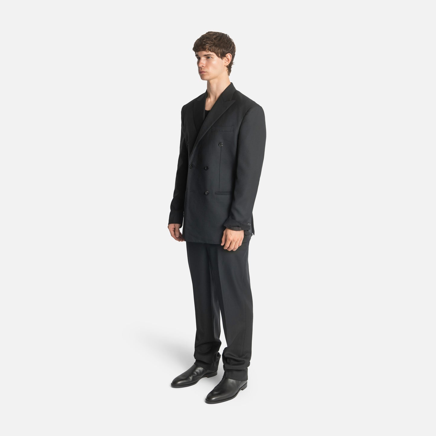 Six Button Double-Breasted Suit - Black Wool Twill