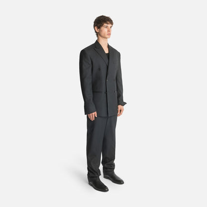 Six Button Double-Breasted Suit - Black Wool Twill