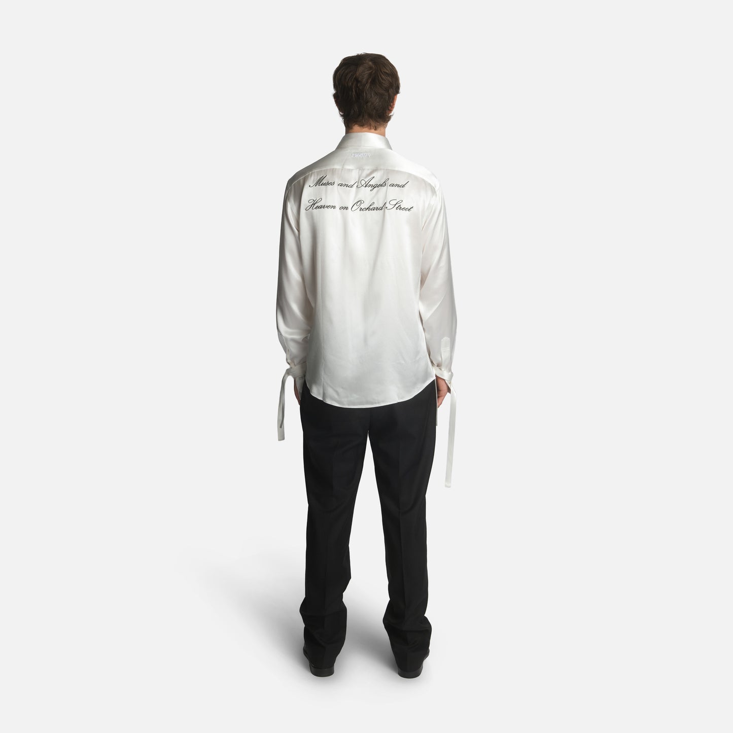"Angels on Orchard Street" Embroidered Silk Tassel Shirt - Ivory