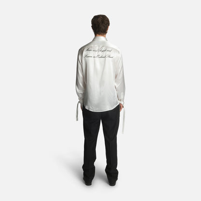 "Angels on Orchard Street" Embroidered Silk Tassel Shirt - Ivory