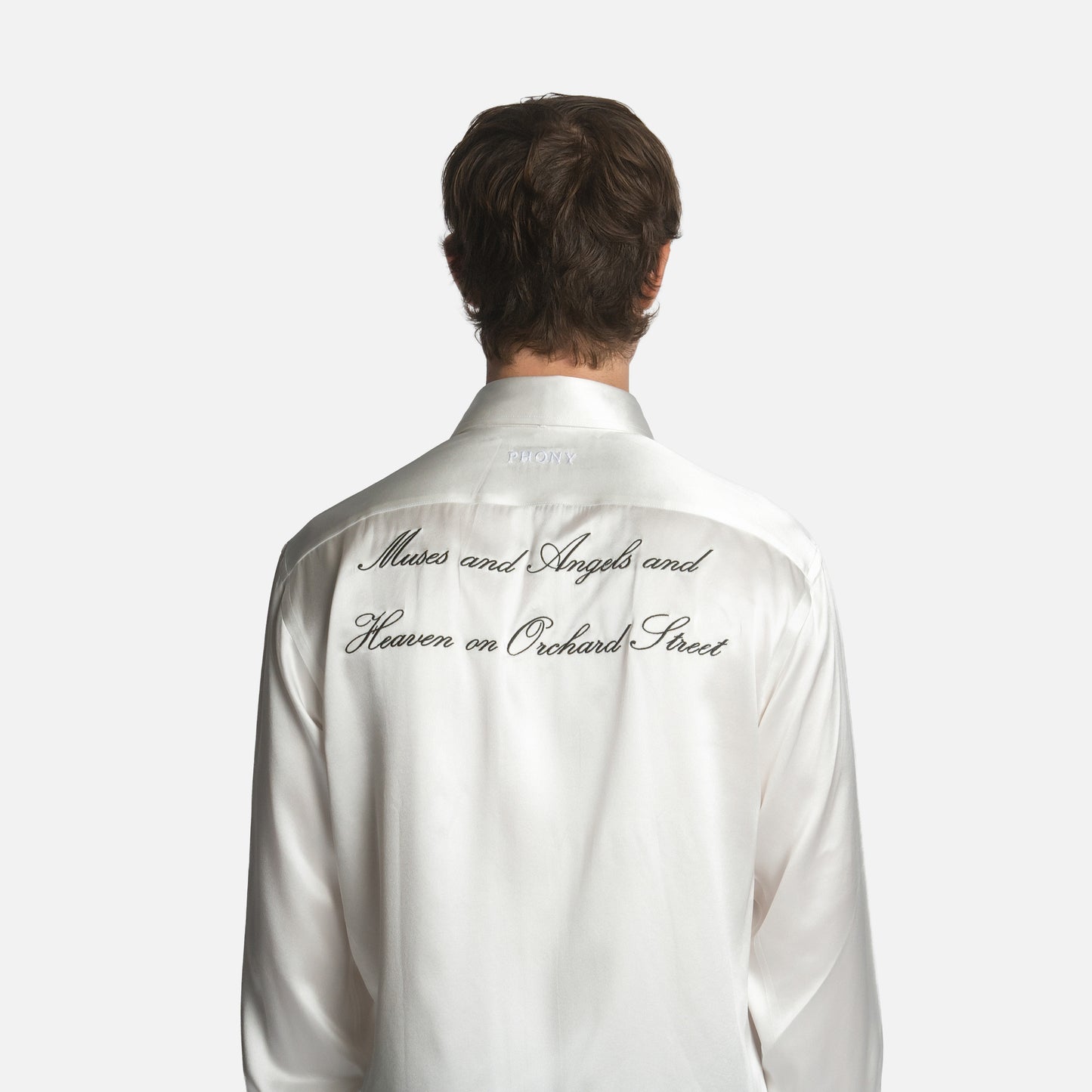 "Angels on Orchard Street" Embroidered Silk Tassel Shirt - Ivory