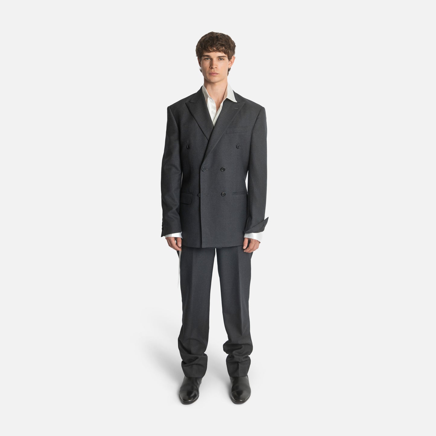 Six Button Double-Breasted Suit - Charcoal Wool Twill