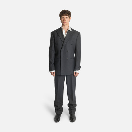 Six Button Double-Breasted Suit - Charcoal Wool Twill