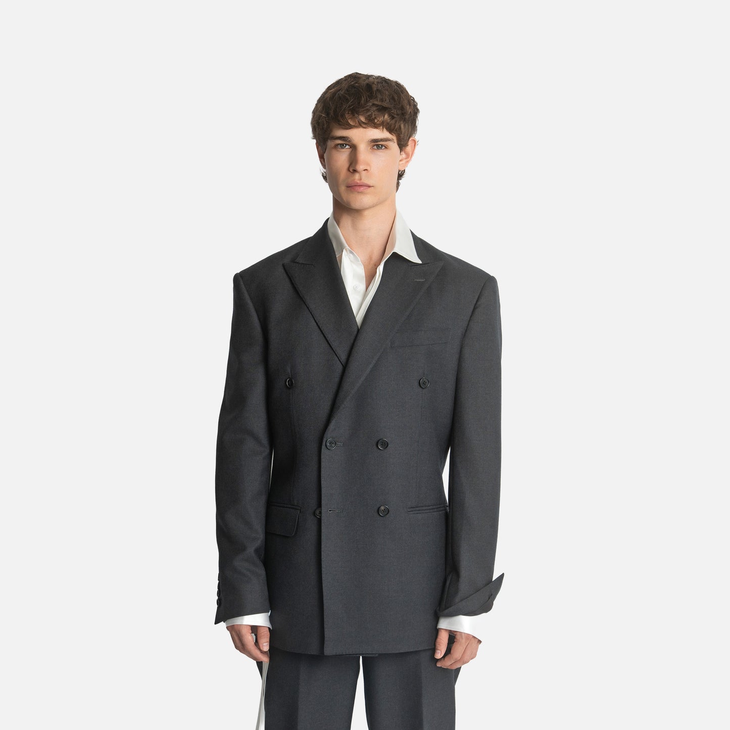 Six Button Double-Breasted Suit - Charcoal Wool Twill