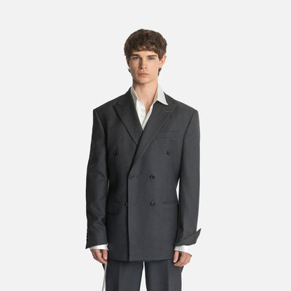 Six Button Double-Breasted Suit - Charcoal Wool Twill
