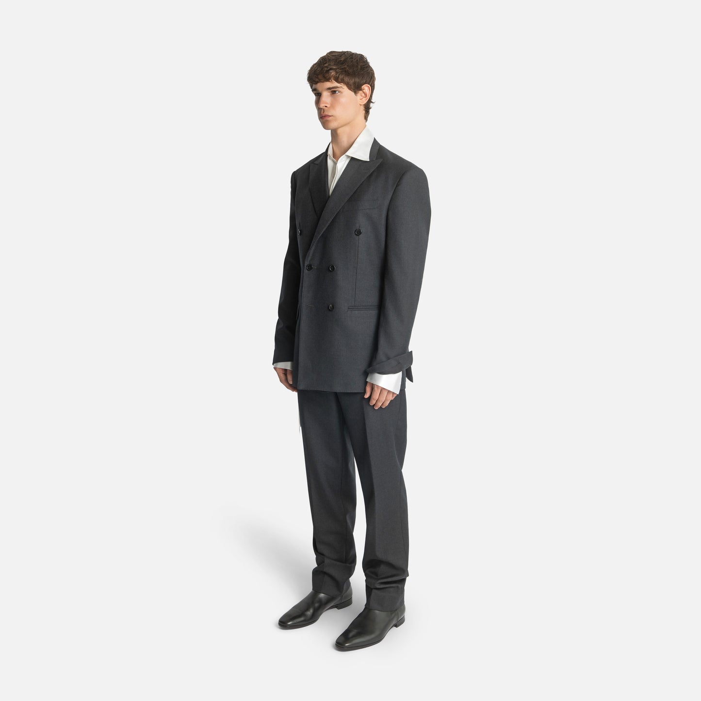 Six Button Double-Breasted Suit - Charcoal Wool Twill