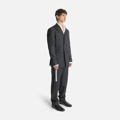 Six Button Double-Breasted Suit - Charcoal Wool Twill