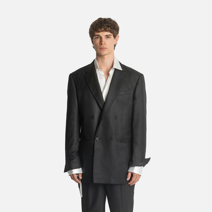 Four Button Double-Breasted Suit - Black Silk Twill