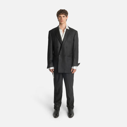 Four Button Double-Breasted Suit - Black Silk Twill