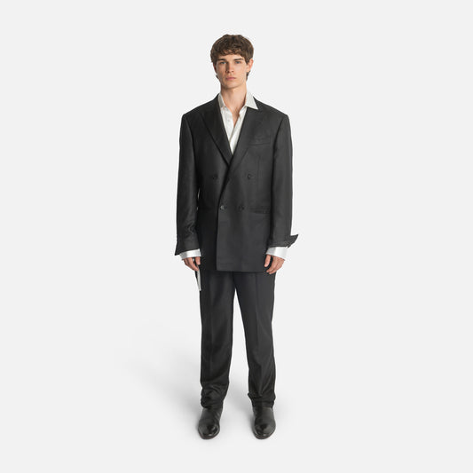 Four Button Double-Breasted Suit - Black Silk Twill