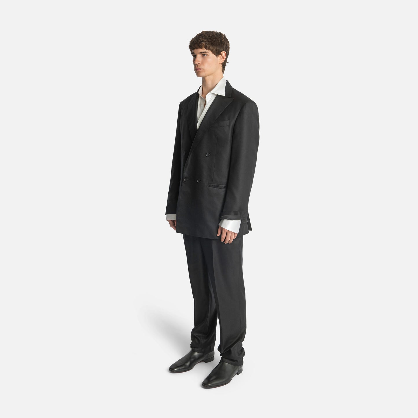 Four Button Double-Breasted Suit - Black Silk Twill