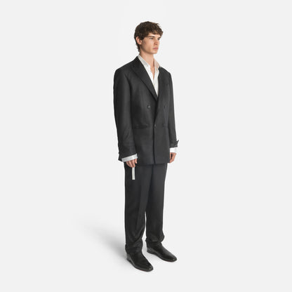 Four Button Double-Breasted Suit - Black Silk Twill