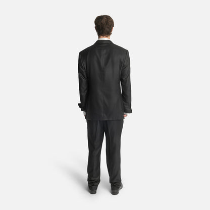 Four Button Double-Breasted Suit - Black Silk Twill