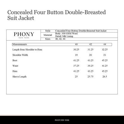 Concealed Four Button Double-Breasted Suit - Black Wool Twill