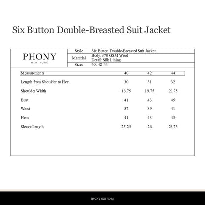 Six Button Double-Breasted Suit - Black Wool Twill