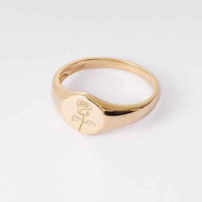 14K Gold Engraved Signet Ring